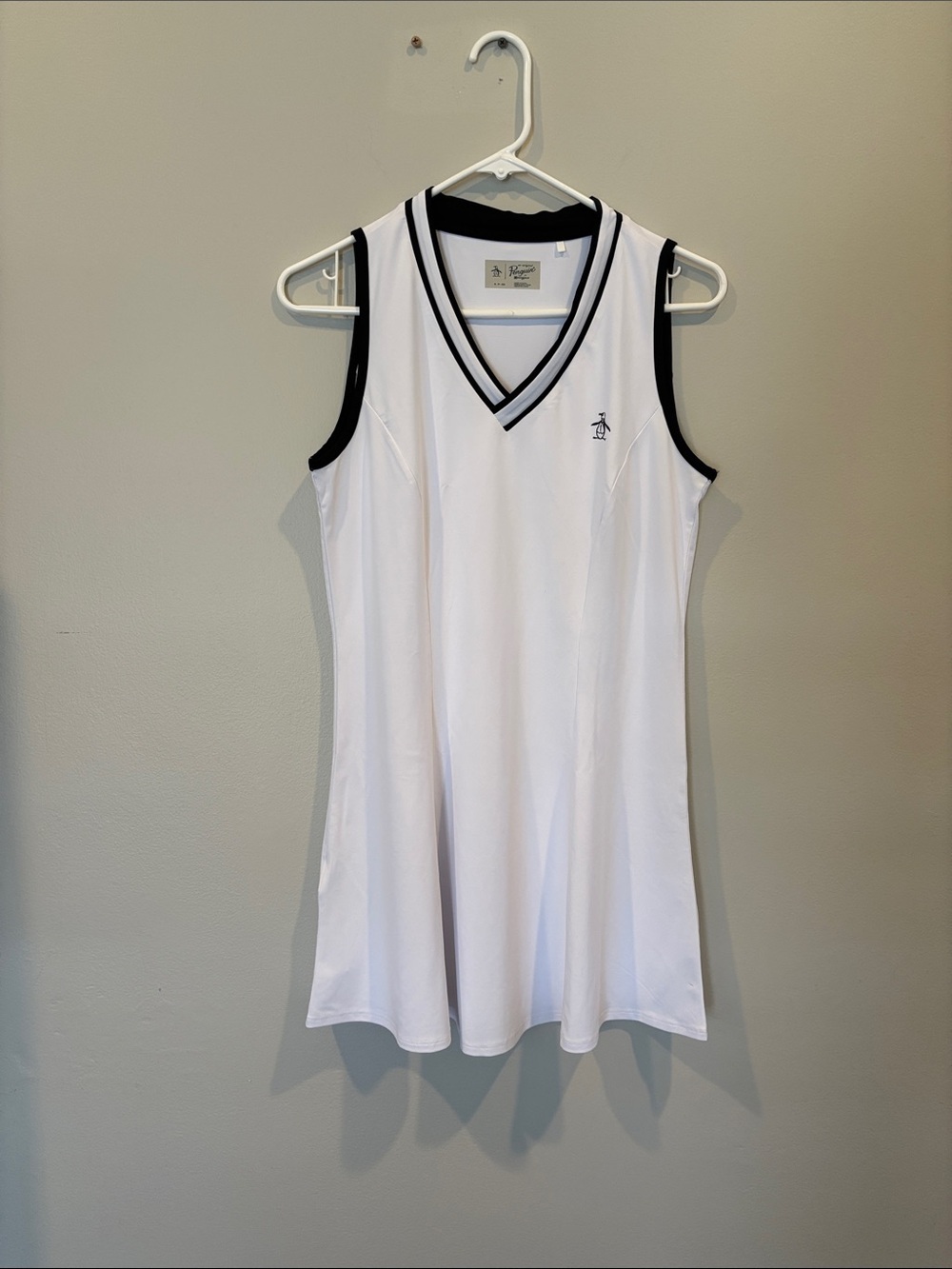 Original Penguin White Sleeveless V-Neck Tank Top with Black Trim
